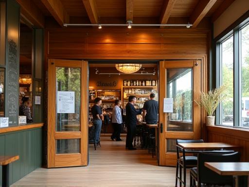 Bi-fold servery window and door system for a local cafe