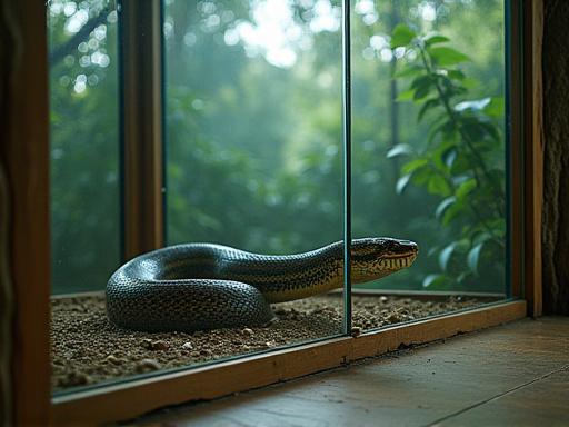 Large, secure glass enclosure for a python at Darwin Zoo
